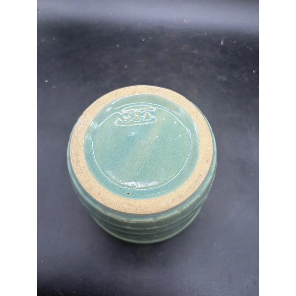 Vintage USA 1 Basketweave Stoneware Crock Sage Green Ceramic Planter Pot